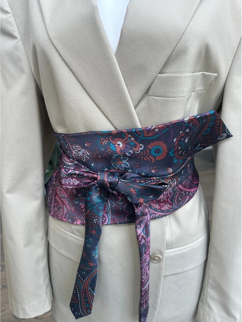 Upcycled Silk Necktie Obi Belt | Handmade Corset Style Belt | One-of-a-Kind | OS